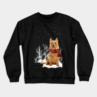 Christmas Australian Terrier With Scarf In Winter Forest Crewneck Sweatshirt